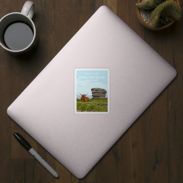 Baslow Edge Derbyshire Peak District. Highland Cattle Eagle Stone. Travel location poster by BarbaraGlebska